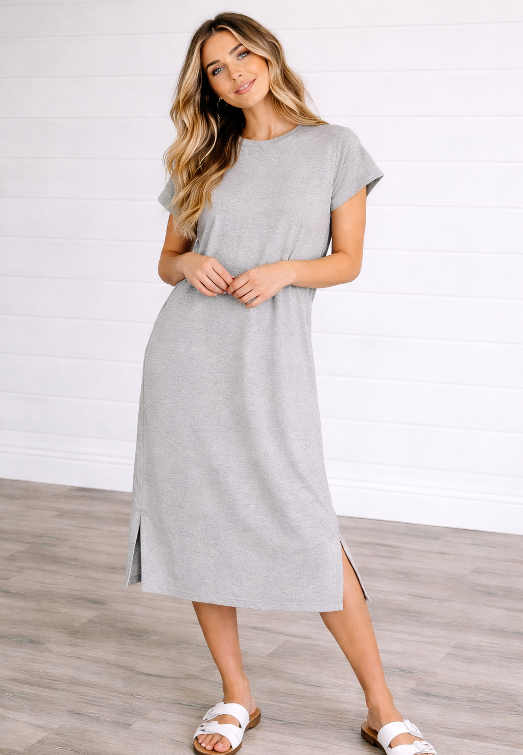 grey midi dress casual 100% Cotton Light Grey Toile Maxi Dress - All Dresses main image 1